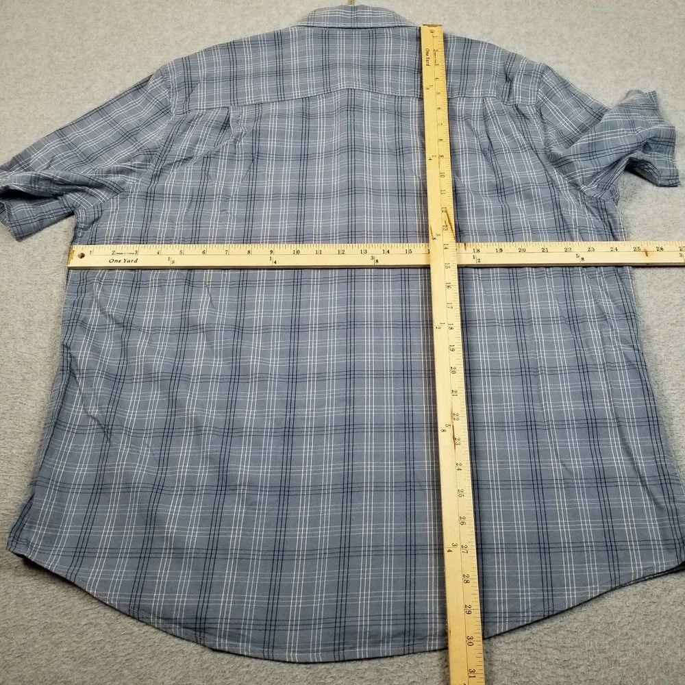 George Button Up Shirt Mens XL Blue Plaid Classic Fit Short Sleeve Casual Work